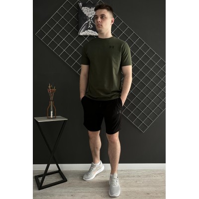 Шорти Under Armour чорний лого + футболка Under Armour хакі