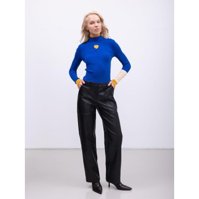 Прямі вільні штани з екошкіри з замшевою підкладкою р.S
