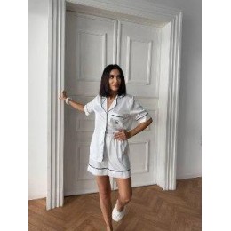 Сатинова біла піжама сорочка+шорти Сатинова біла піжама сорочка+шорти