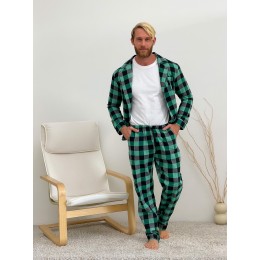 Піжама чоловіча COSY з фланелі (штани+сорочка+футболка) клітина зелено/чорна Піжама чоловіча COSY з фланелі (штани+сорочка+футболка) клітина зелено/чорна