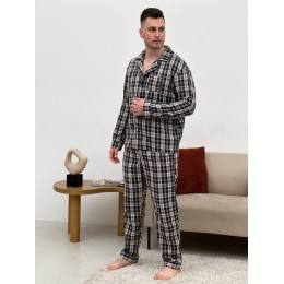 Піжама чоловіча COSY з фланелі (штани+сорочка) клітина темно-синя/кремова Піжама чоловіча COSY з фланелі (штани+сорочка) клітина темно-синя/кремова