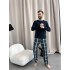 Чоловічі піжамні штани COSY в клітину синьо-зелені