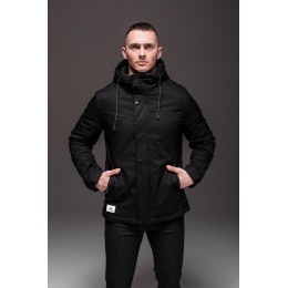 Практична чоловіча вітрівка чорна з капюшоном "Feel" Практична чоловіча вітрівка чорна з капюшоном "Feel"