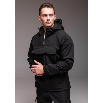 Чоловічий чорний анорак Softshell на флісі