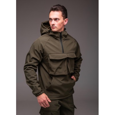 Чоловічий хакі анорак Softshell на флісі Чоловічий хакі анорак Softshell на флісі