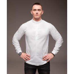 Біла чоловіча сорочка "Style" баовона комірець - стійка Біла чоловіча сорочка "Style" баовона комірець - стійка