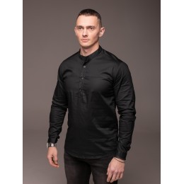 Чорна чоловіча сорочка "Style" бавовна комірець - стійка Чорна чоловіча сорочка "Style" бавовна комірець - стійка