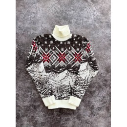 Теплий светр M-XL "Орнамент" білий D-008 Теплий светр M-XL "Орнамент" білий D-008