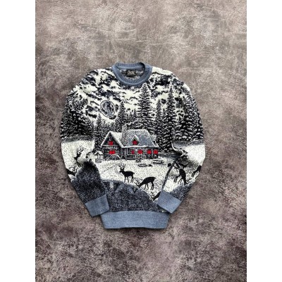 Теплий светр M-XL "Будиночок без горла" джинс D-040