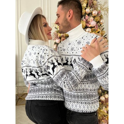 Теплий светр M-XL Білий з горлом D-053